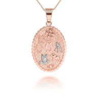 Tri-Color Gold Lucky Charm Pendant Necklace (Available in Tri-Color/Two-Tone/Yellow/Rose/White Gold)