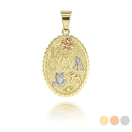 Tri-Color Gold Lucky Charm Pendant Necklace (Available in Tri-Color/Two-Tone/Yellow/Rose/White Gold)