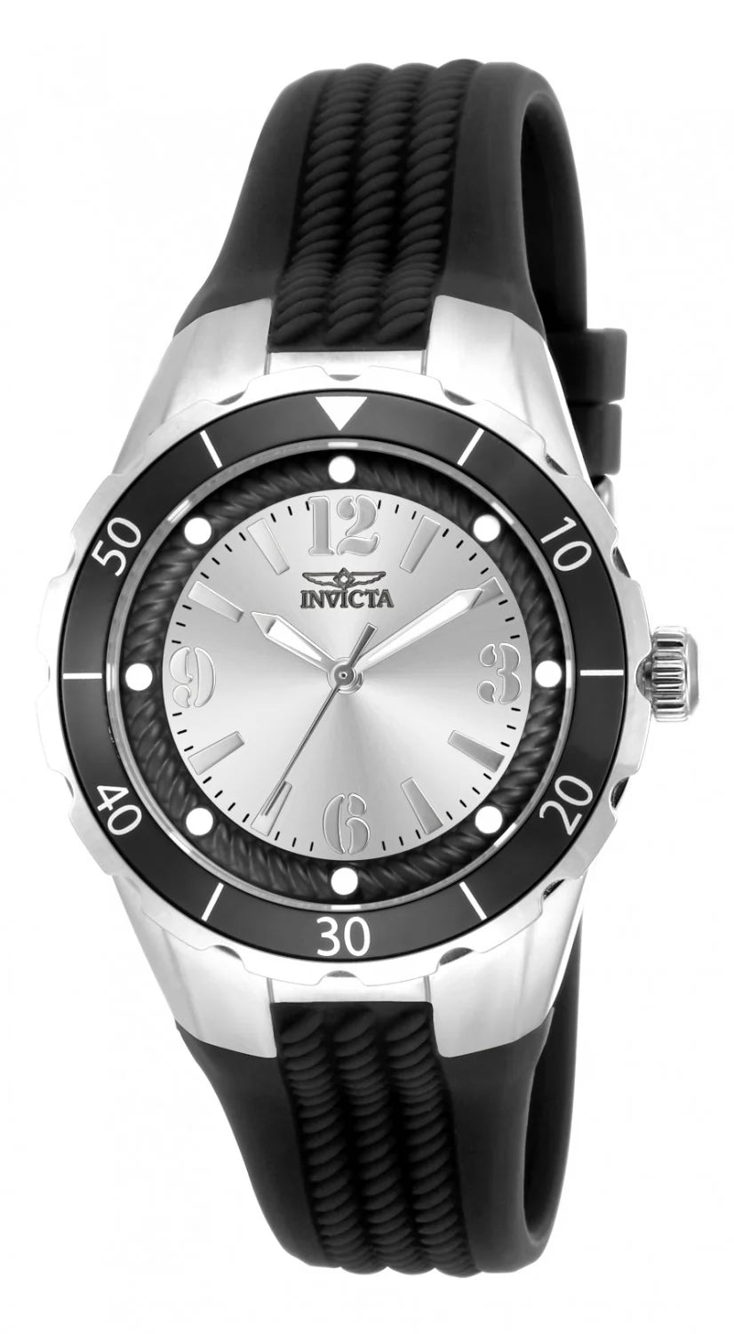 Invicta Men's 17482 Angel Quartz 3 Hand Black, Silver Dial Watch
