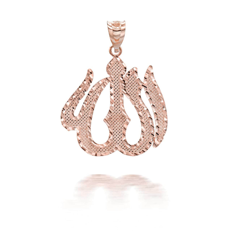 Gold Allah Arabic Script Diamond Cut Pendant Necklace (Available in Yellow/Rose/White Gold)