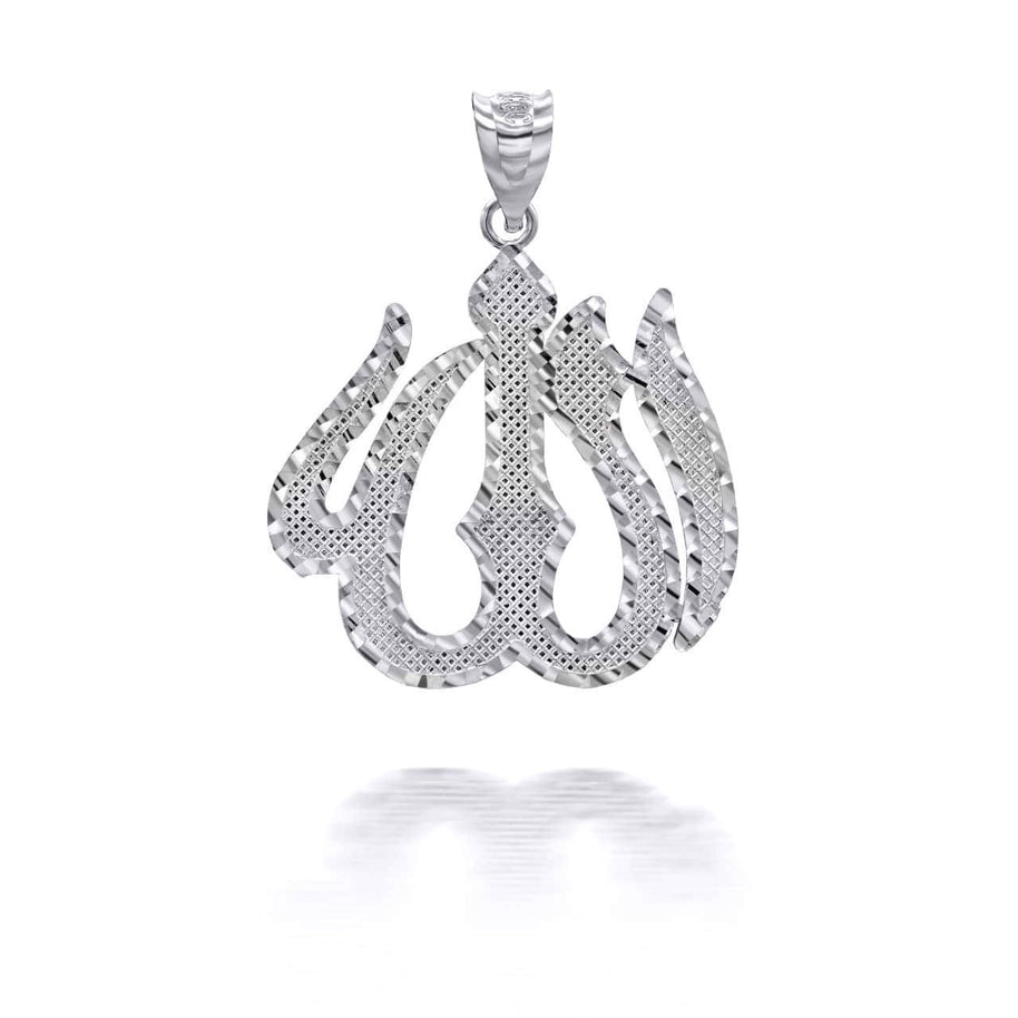 Gold Allah Arabic Script Diamond Cut Pendant Necklace (Available in Yellow/Rose/White Gold)