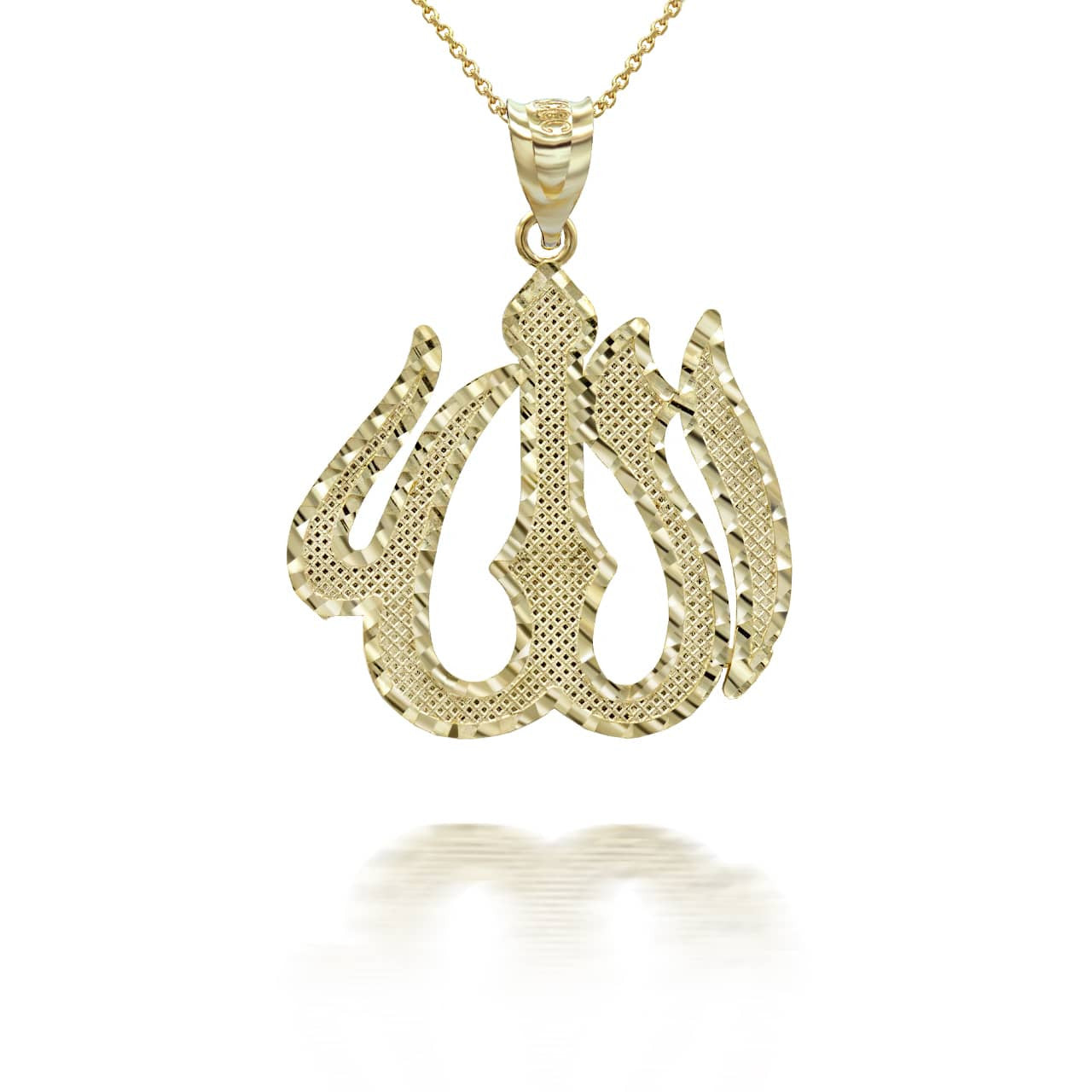 Gold Allah Arabic Script Diamond Cut Pendant Necklace (Available in Yellow/Rose/White Gold)