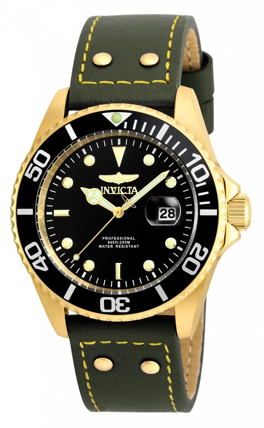 Invicta Men's 22075 Pro Diver  Quartz 3 Hand Black Dial Watch