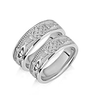 .925 Sterling Silver Milgrain Irish Celtic Claddagh Trinity Knot Heart Crown Unisex Band Ring Set
