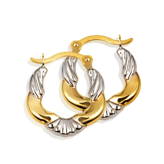 14K Gold Two-Tone Ribbed Hoop Earrings