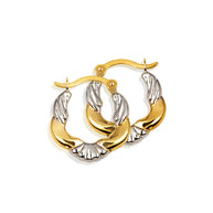 14K Gold Two-Tone Ribbed Hoop Earrings