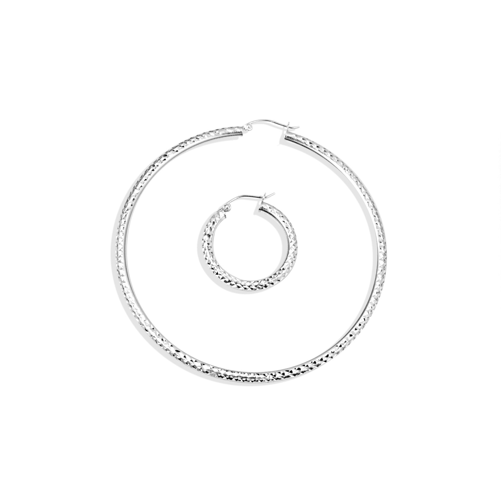 .925 Sterling Silver Diamond Cut Textured Hoop Earrings (Available in Small/Large)