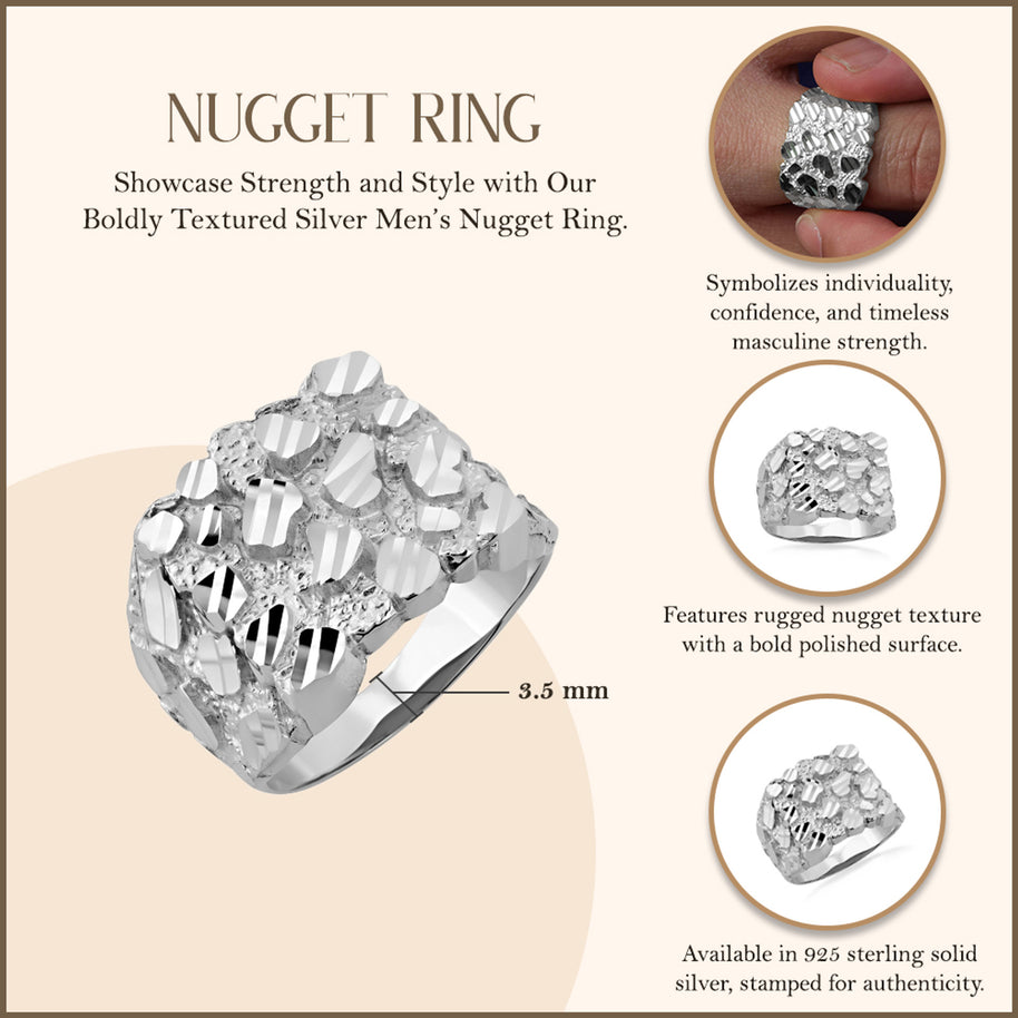 Silver Men's 17.5mm Nugget Ring