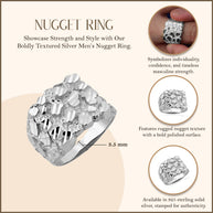 Silver Men's 17.5mm Nugget Ring
