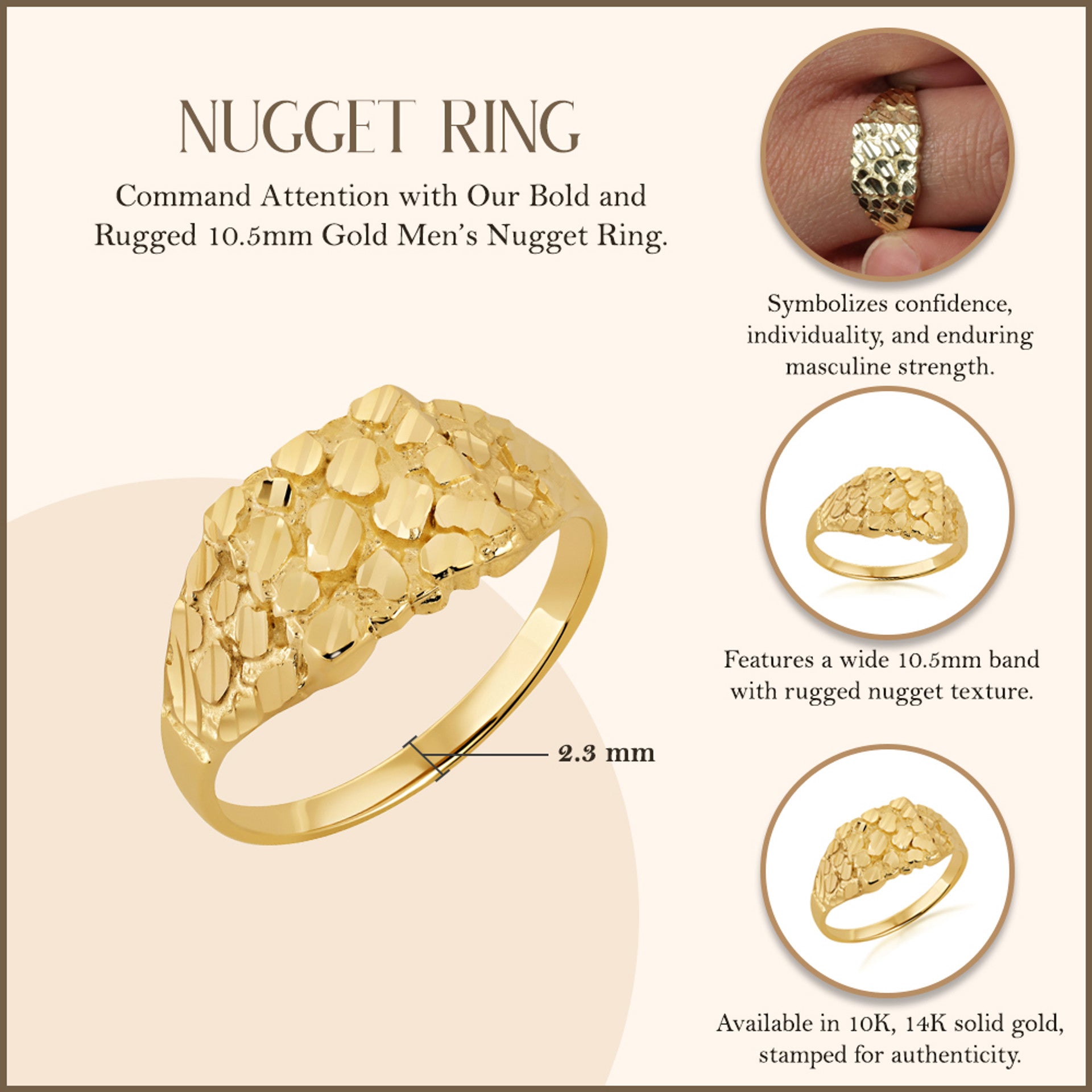 10K/14K Gold Men's 10.5mm Nugget Ring