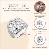 Silver Men's 19.5mm Nugget Ring
