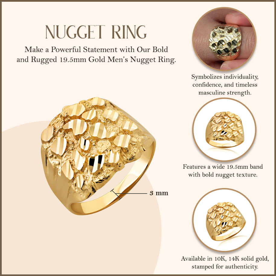 10K/14K Gold Men's 19.5mm Nugget Ring