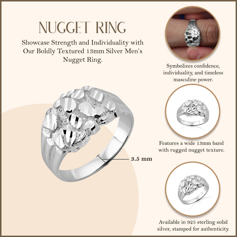 Silver Men's 13mm Nugget Ring