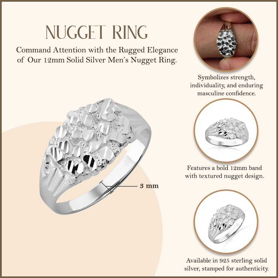 Silver Men's 12mm Nugget Ring