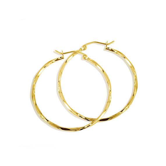 14K Yellow Gold Diamond Cut Twist Hoop Earrings (Available in Small/Medium/Large)