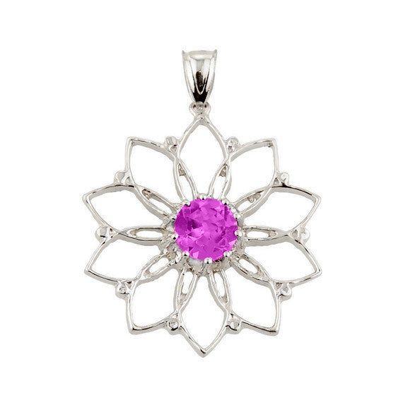 Lotus Flower Pendant in Sterling Silver with Pink CZ