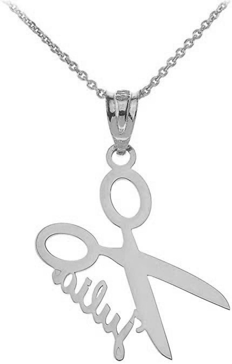 Personalized Engravable Silver Name Hairdresser Hair Stylist Scissor Pendant Necklace