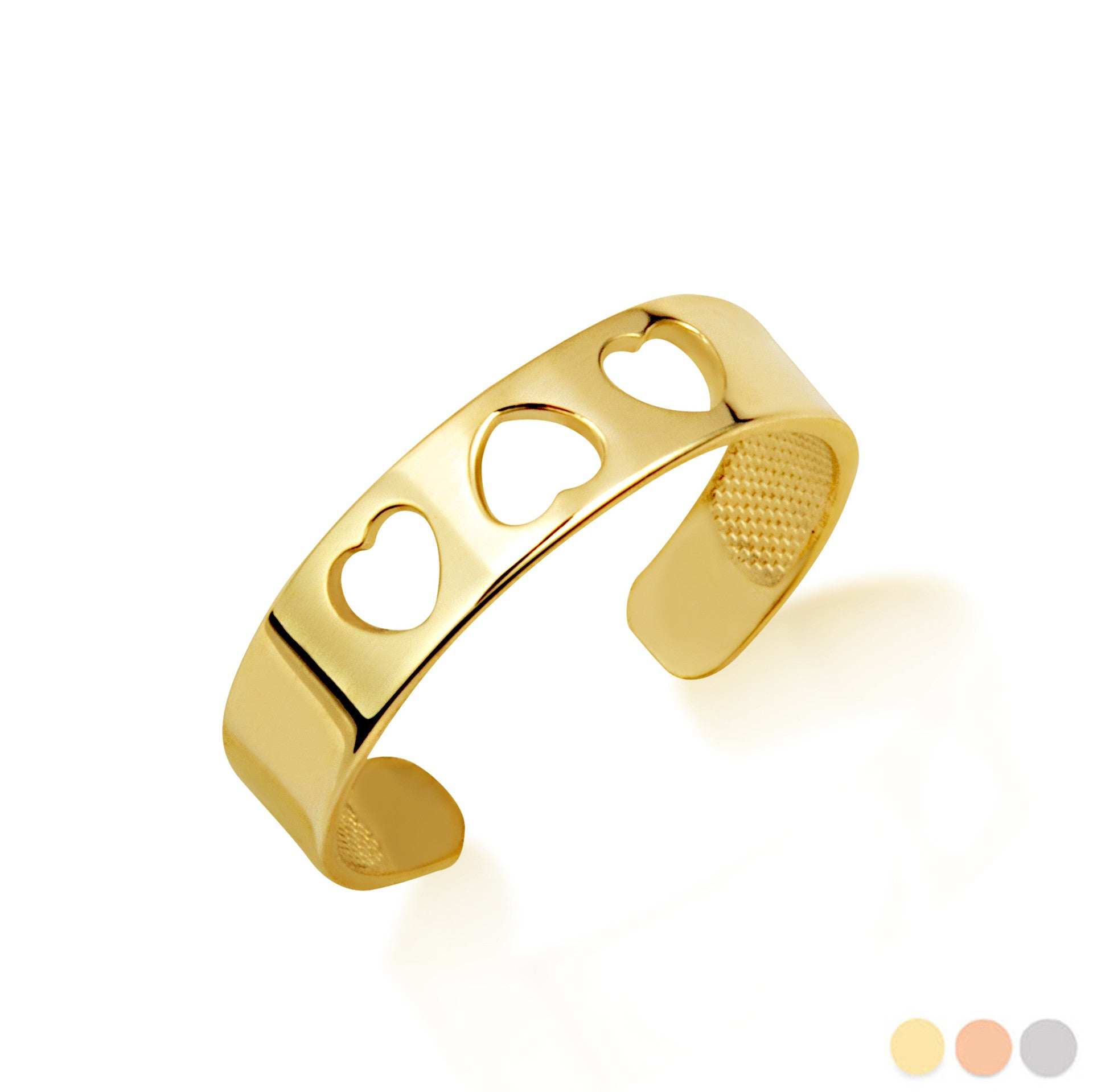 Gold Woman's Timeless Love Trio Heart Toe Ring (Available in Yellow/Rose/White Gold)