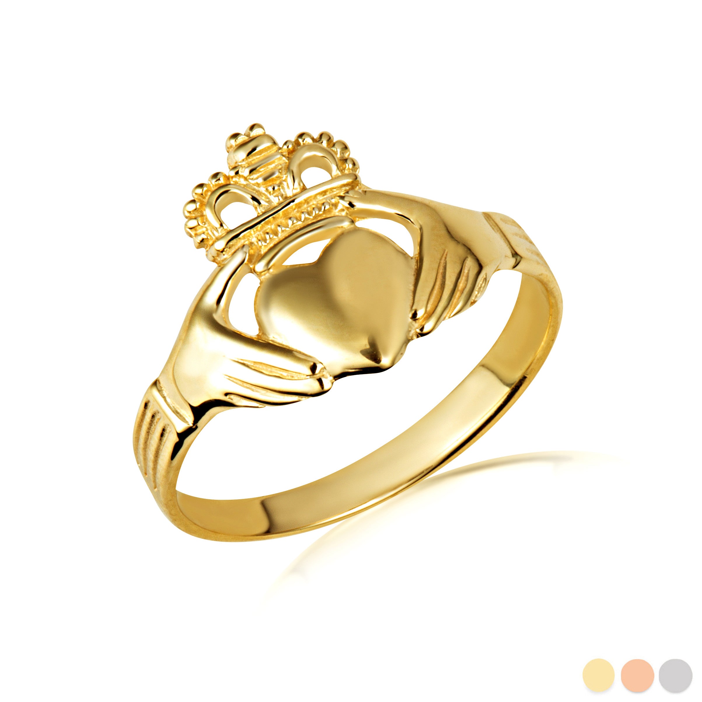 Gold Woman's Classic Claddagh Ring (Available in Yellow/Rose/White Gold