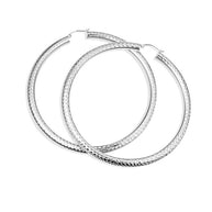 .925 Sterling Silver Textured Diamond Cut Tube Hoop Earrings (Available in Small/Large)
