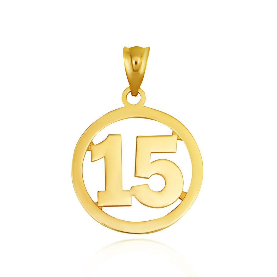 Gold Personalized Jersey Number Sports Circle Pendant Necklace (Available in Yellow/Rose/White Gold)