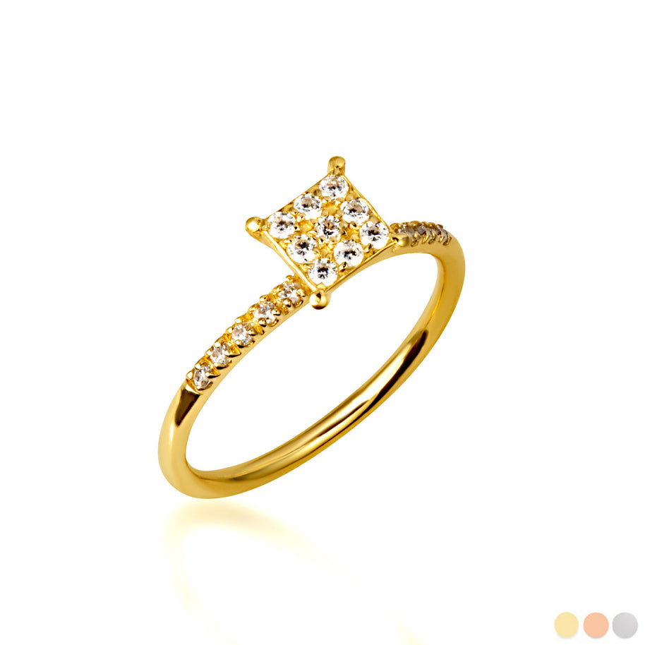 14K Gold Lab Grown Diamond Pavé Set Square Ring (Available in Yellow/Rose/White Gold)