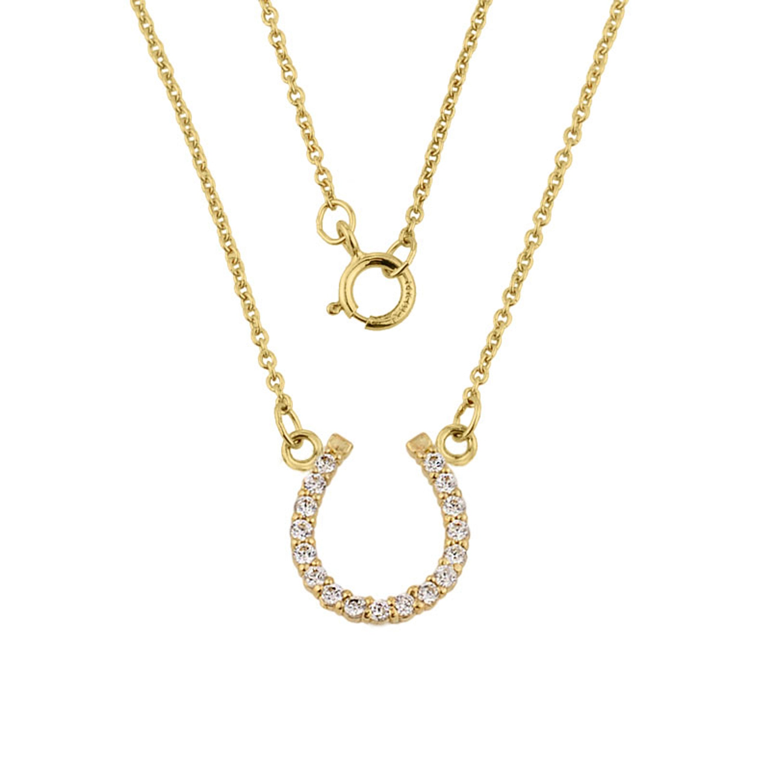 14K Yellow Gold Cubic Zirconia Horseshoe Necklace