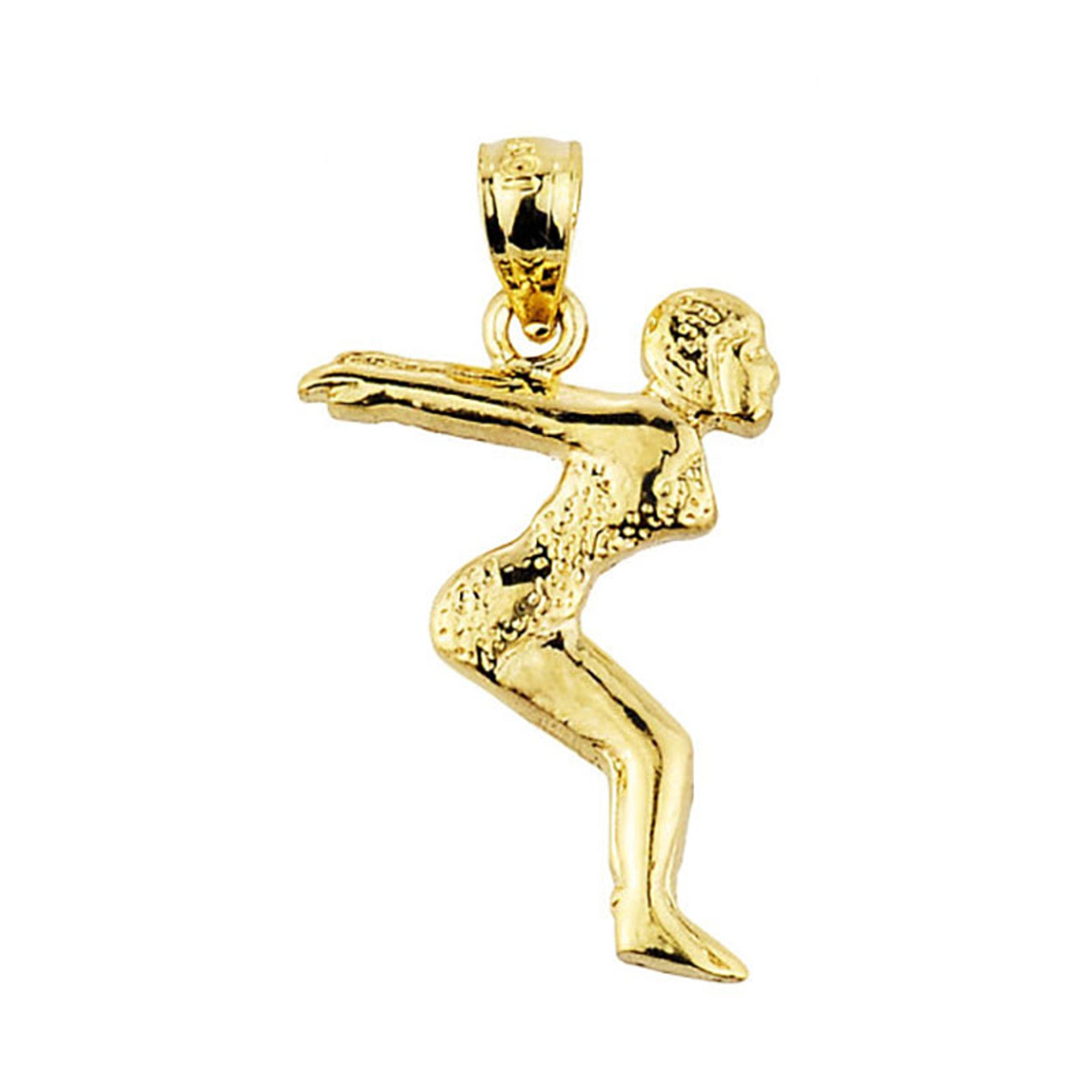 Solid Gold Lady Swimmer/Diver Charm Pendant (Available in Yellow/Rose/White Gold)