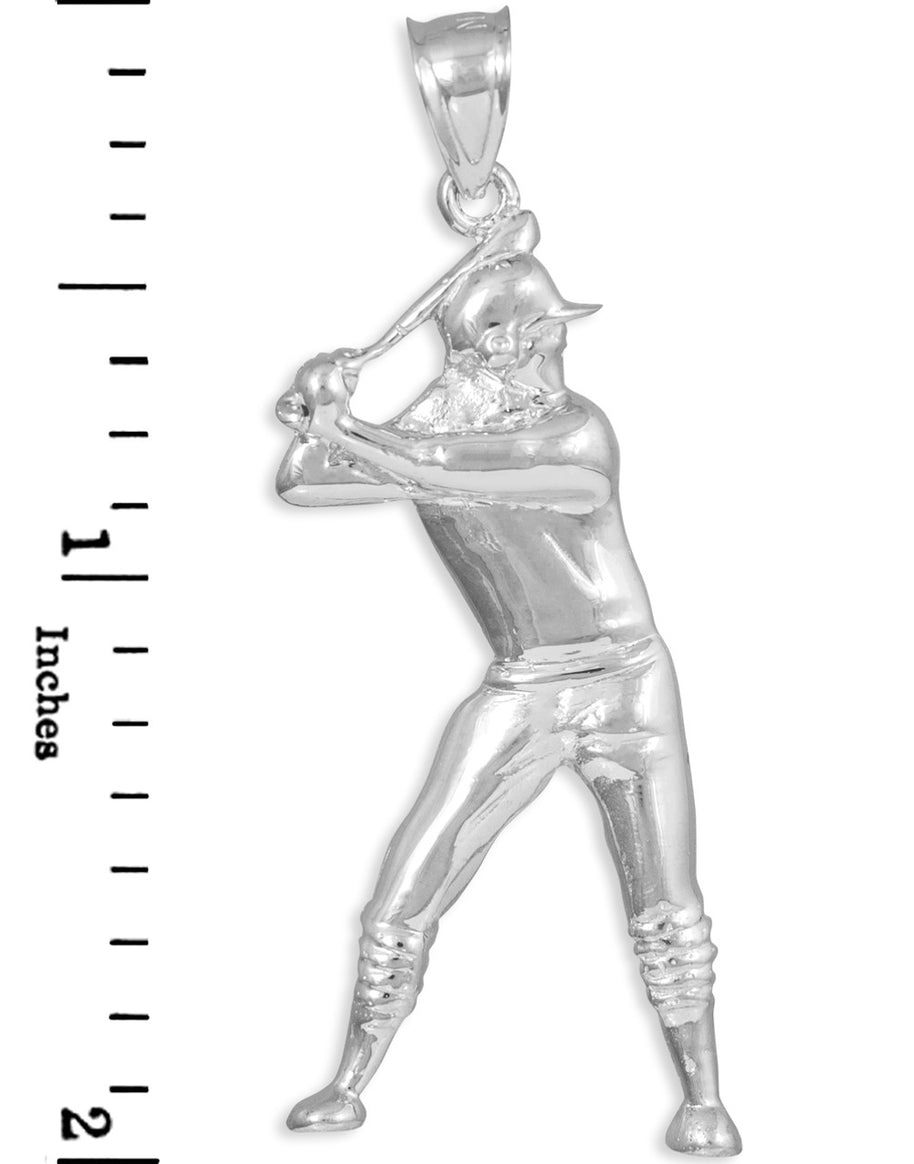Silver Baseball Batter Sports Charm Pendant Necklace