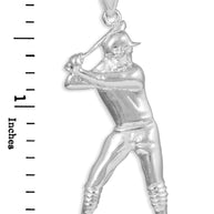 Silver Baseball Batter Sports Charm Pendant Necklace