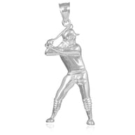 Silver Baseball Batter Sports Charm Pendant Necklace