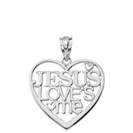 Sterling Silver Jesus Loves Me Heart Pendant Necklace