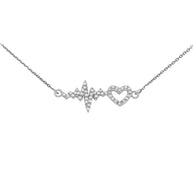 14K White Gold Diamond Heartbeat Pulse EKG Pendant Necklace