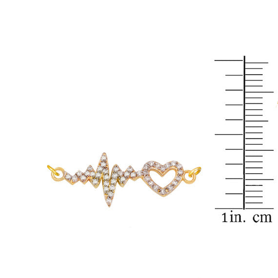 14K Yellow Gold Diamond Heartbeat Pulse EKG Pendant Necklace