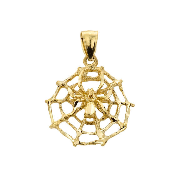 Gold Spider Web Charm Pendant Necklace (Available in Yellow/Rose/White Gold)