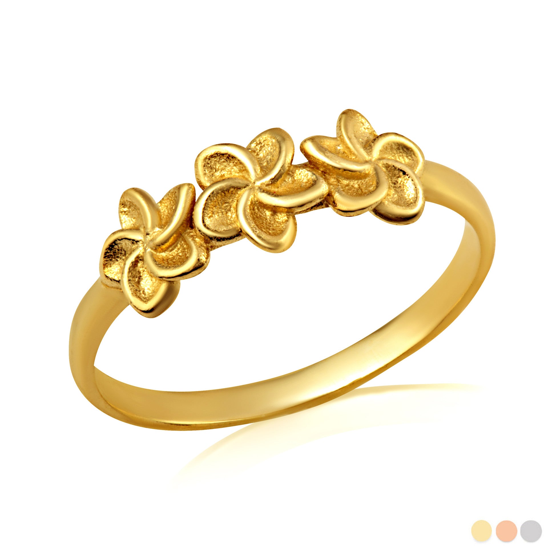 Gold Hawaiian Flower Plumeria Ring (Available in Yellow/Rose/White Gold)