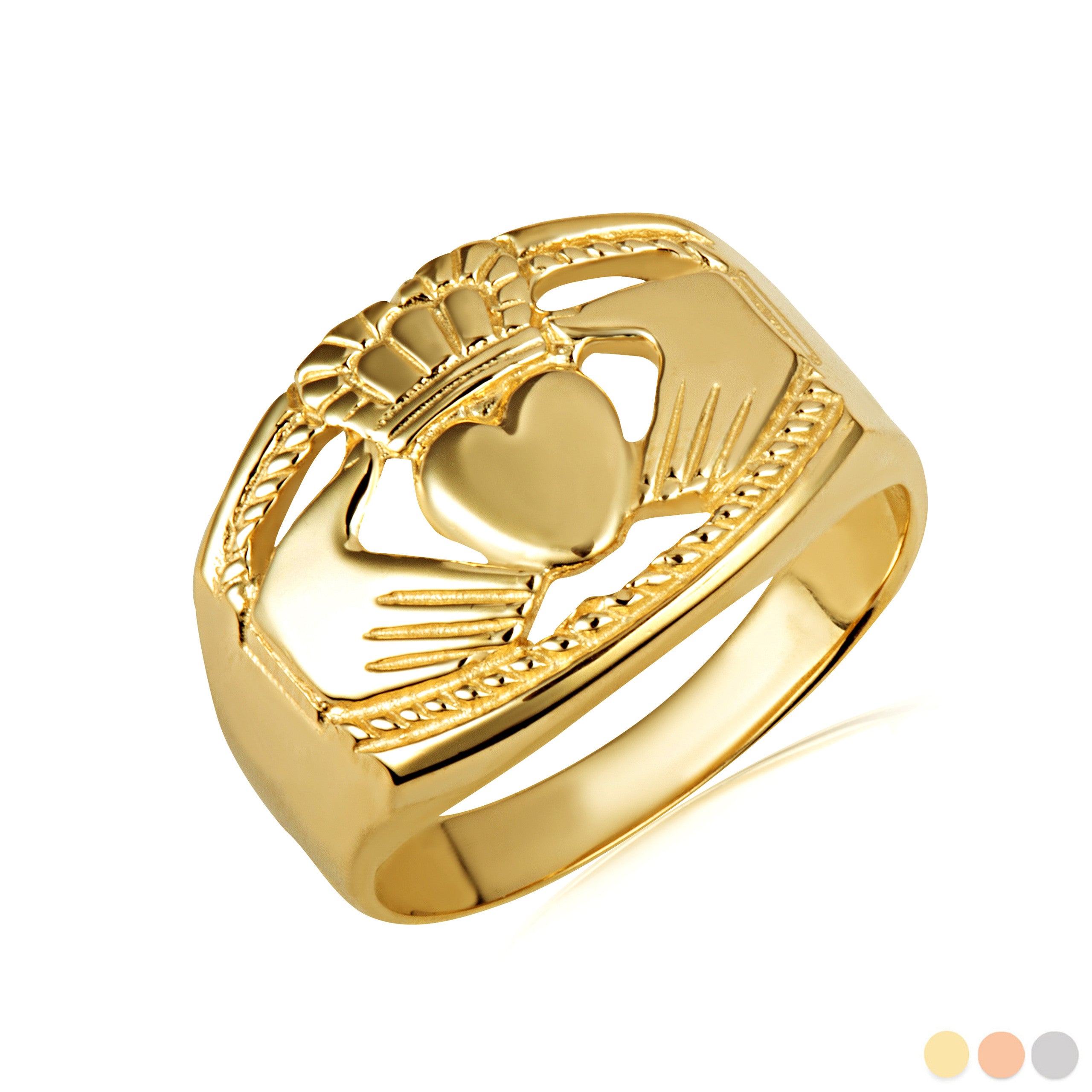 Gold Bold Claddagh Men's Ring (Available in Yellow/Rose/White Gold)