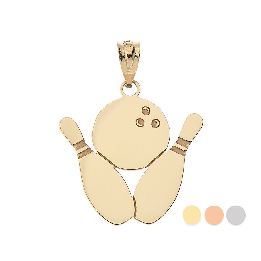 Personalized Engravable Gold Bowling Pins and Ball Charm Necklace With Your Name(Available in Yellow/Rose/White)