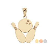 Personalized Engravable Gold Bowling Pins and Ball Charm Necklace With Your Name(Available in Yellow/Rose/White)