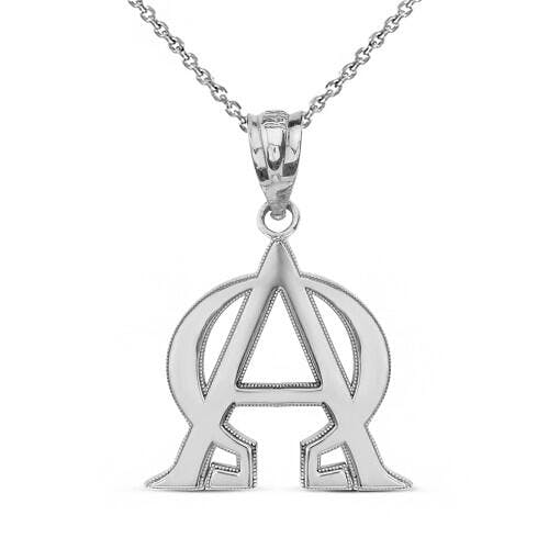 .925 Sterling Silver Christian Alpha and Omega Symbol Milgrain Pendant Necklace