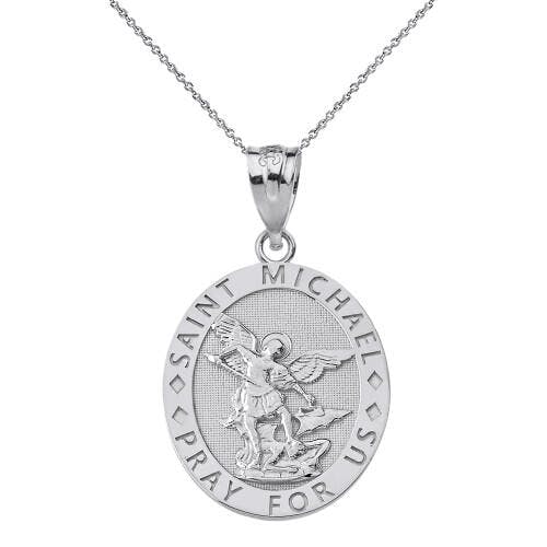 Sterling Silver Engravable Saint Michael Pray For Us Oval Pendant Necklace