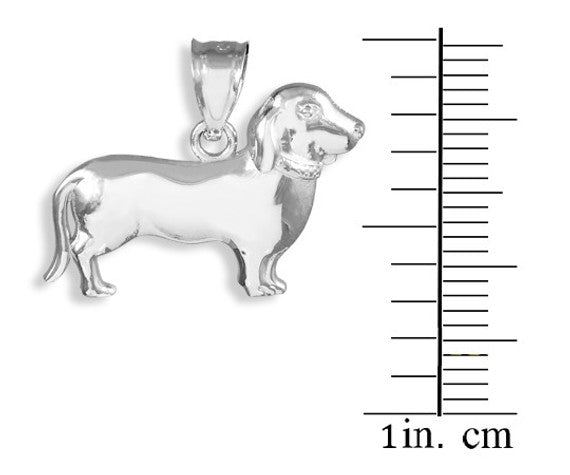 Solid Gold Polished Weiner Dog Dachshund Puppy Charm Pendant Necklace(Available in Yellow/White Gold)