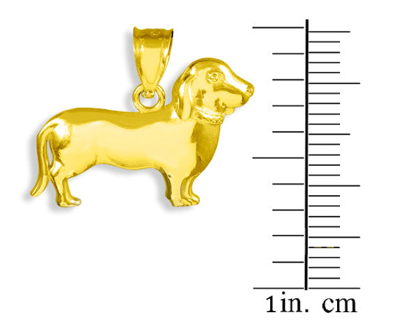 Solid Gold Polished Weiner Dog Dachshund Puppy Charm Pendant Necklace(Available in Yellow/White Gold)