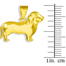 Solid Gold Polished Weiner Dog Dachshund Puppy Charm Pendant Necklace(Available in Yellow/White Gold)