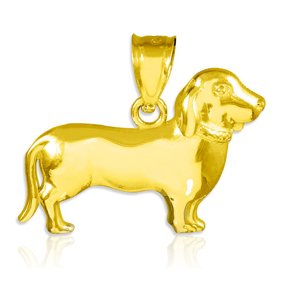 Solid Gold Polished Weiner Dog Dachshund Puppy Charm Pendant Necklace(Available in Yellow/White Gold)