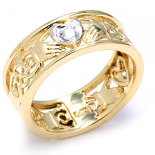 Gold Diamond Claddagh Wedding Band with Celtic Knot (Available in Two Tone/White Gold)