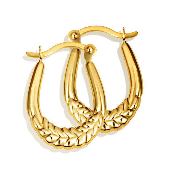 14K Yellow Gold Olive Leaf Hoop Earrings