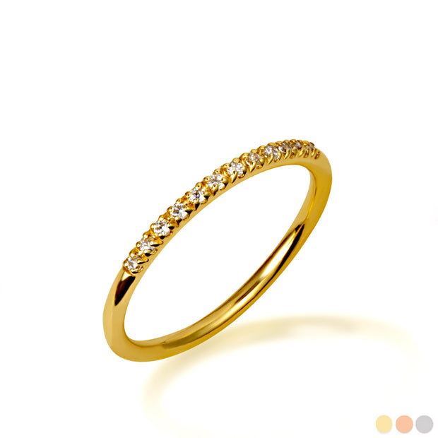Gold Cubic Zirconia Pavé Set Band Ring (Available in Yellow/Rose/White Gold)