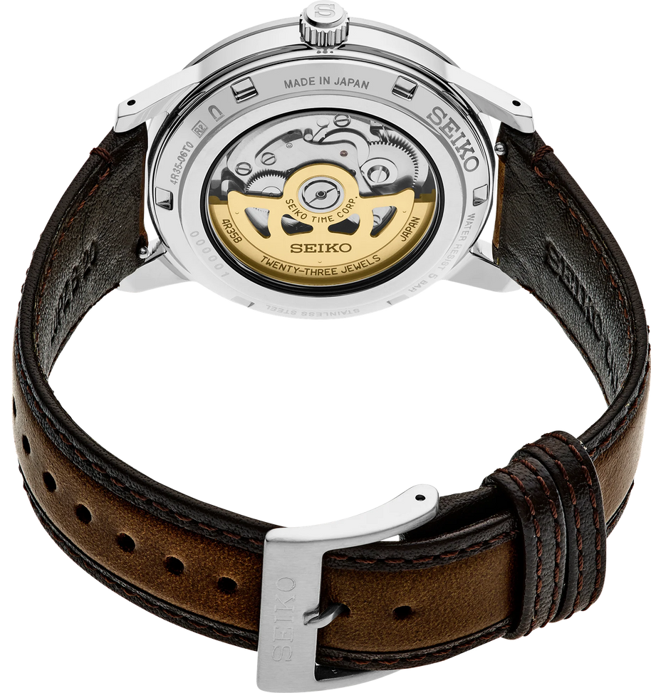 Seiko SRPL75 Presage Gold Dial Automatic Leather Men's Watch