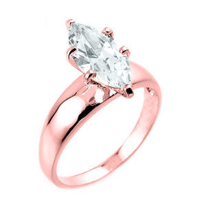 Gold Marquise CZ Solitaire Engagement Ring (Available in Yellow/Rose/White Gold)